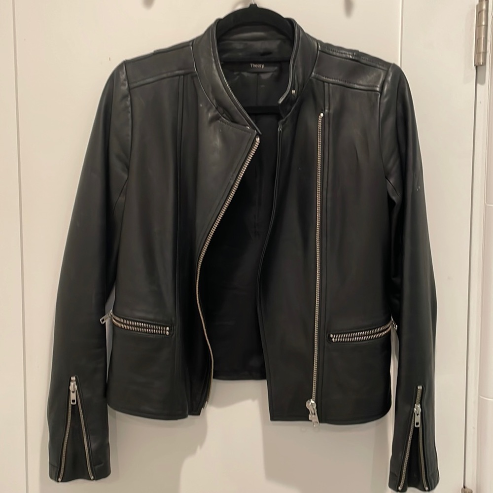 Theory Black Leather Moto Jacket